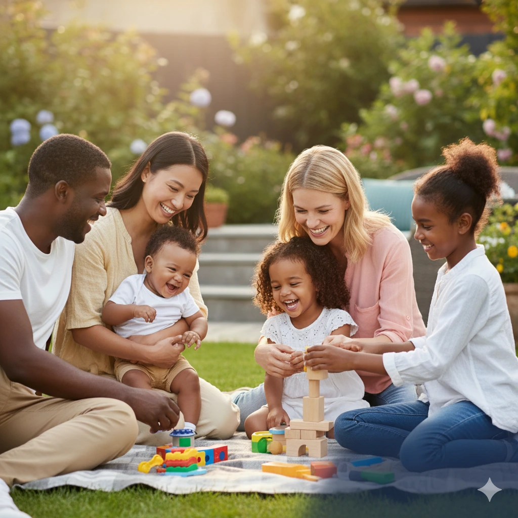 Happy family with caregiver